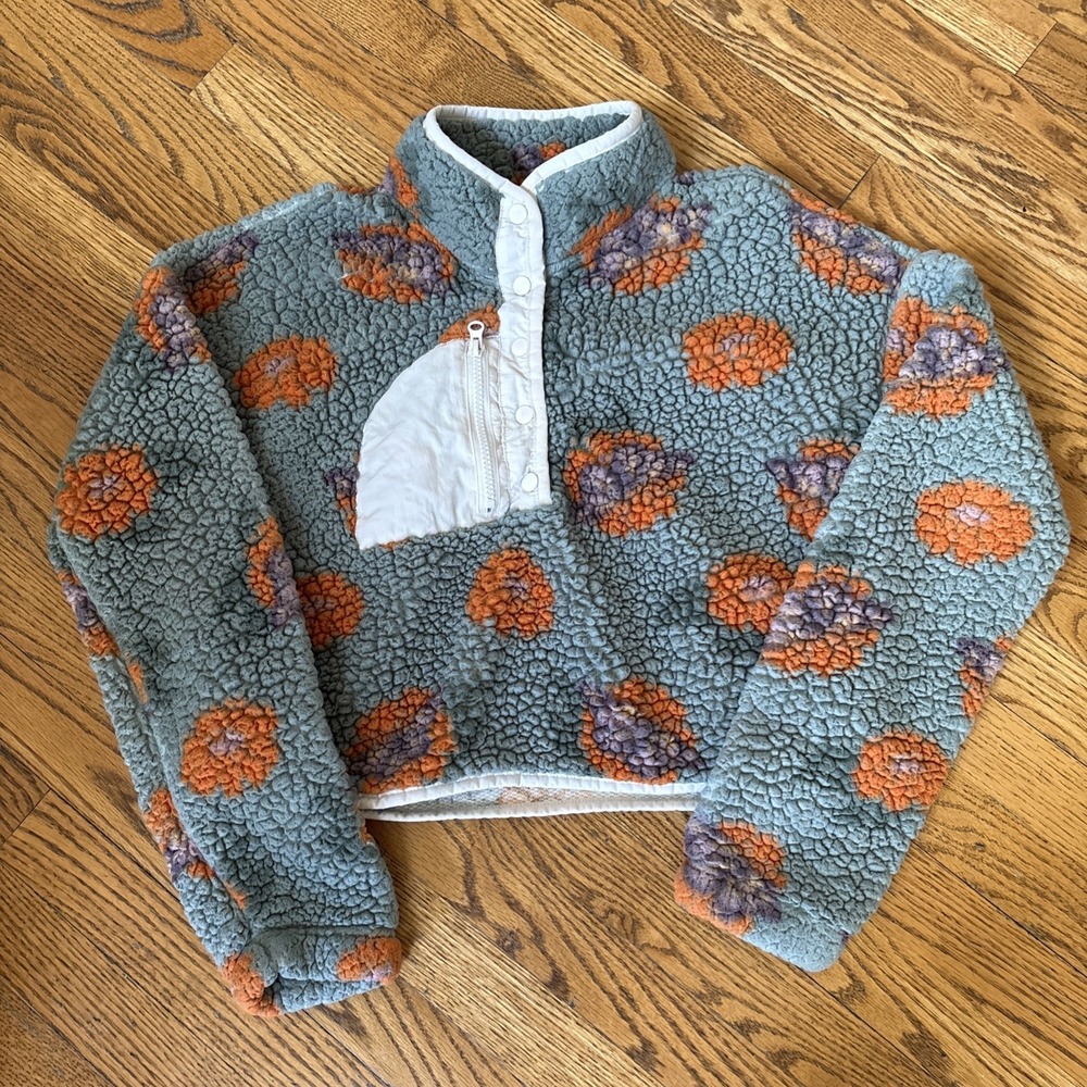 Pacsun Butterfly Garden Half‎ Snap Sherpa Cropped Sweatshirt Women's Small